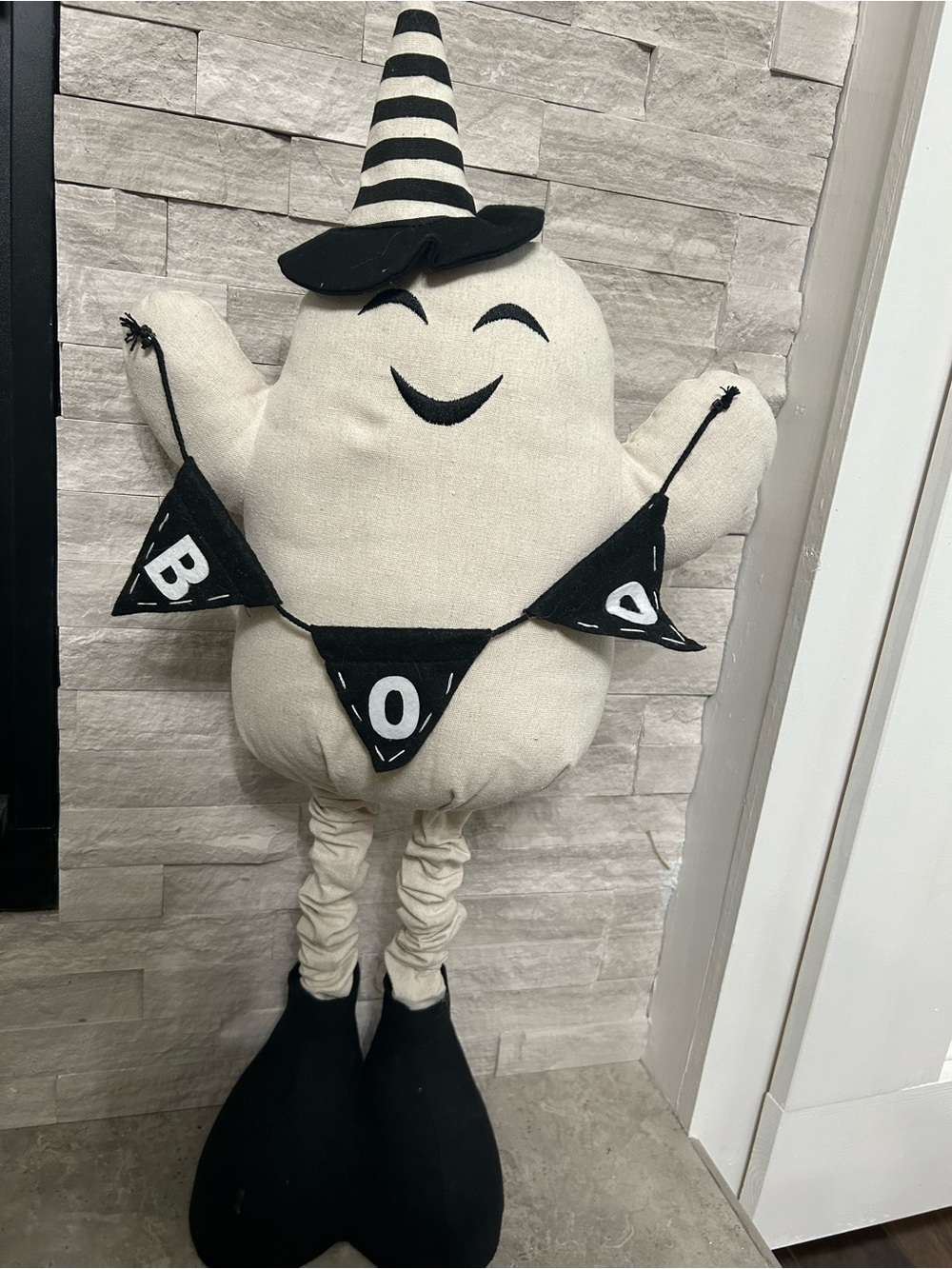 Striped Witch Hat Ghost Plush Halloween Decor - with extending legs